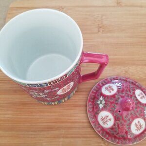 Jingdezhen Chinese Porcelain Tea Cup With Lid Hand Painted Wanshou Mug